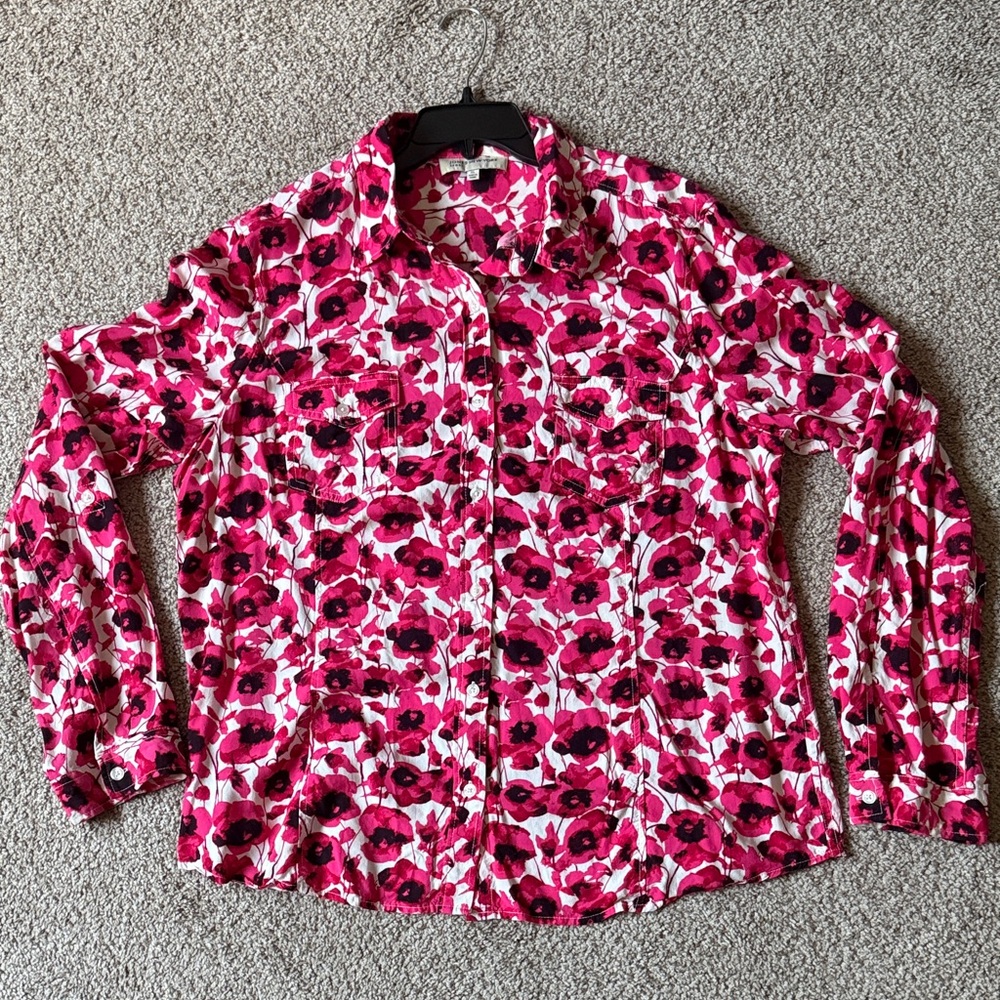 Jones New York Floral Print Long Sleeve Button-Up Shirt Size XL